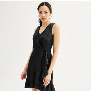 Nine West Black Sleeveless Wrap-Style Mini Dress Size Large New with Tags